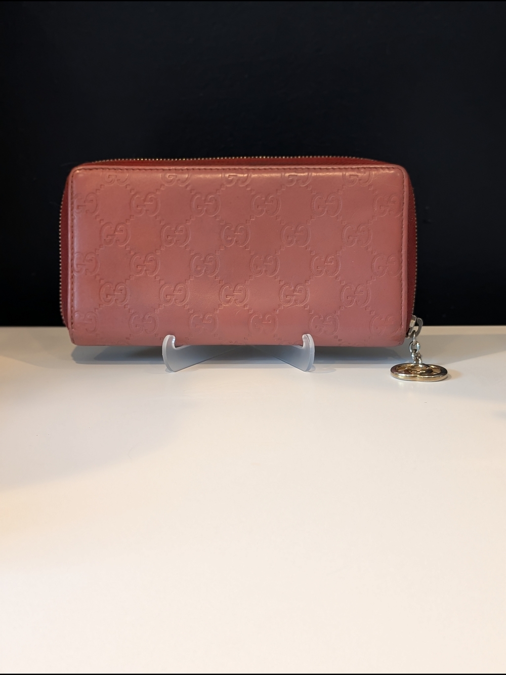 Gucci GG Guccissima Embossed Leather Rose Zip-Around Long Wallet with GG Charm